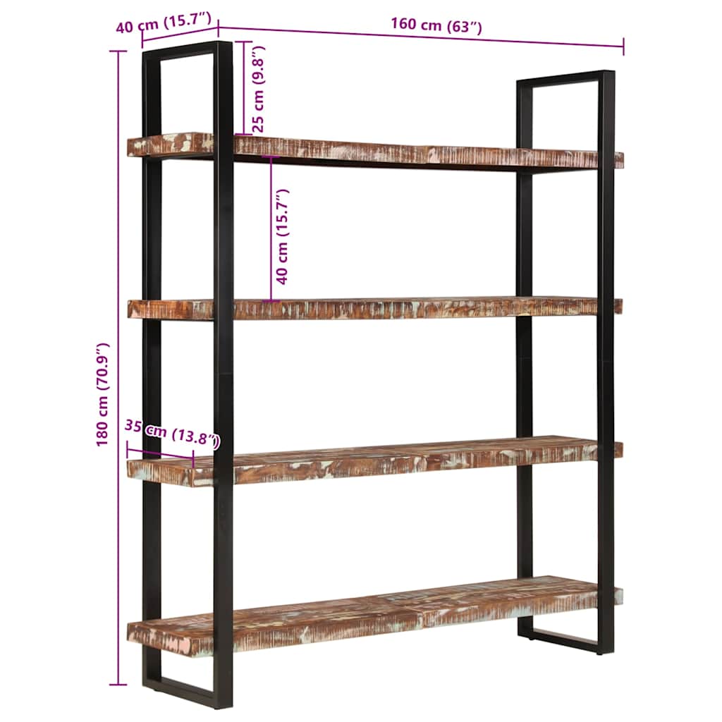 vidaXL Boekenkast met 4 schappen 160x40x180 cm ruw mangohout