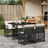 vidaXL 5-delige Tuinset met kussens poly rattan zwart