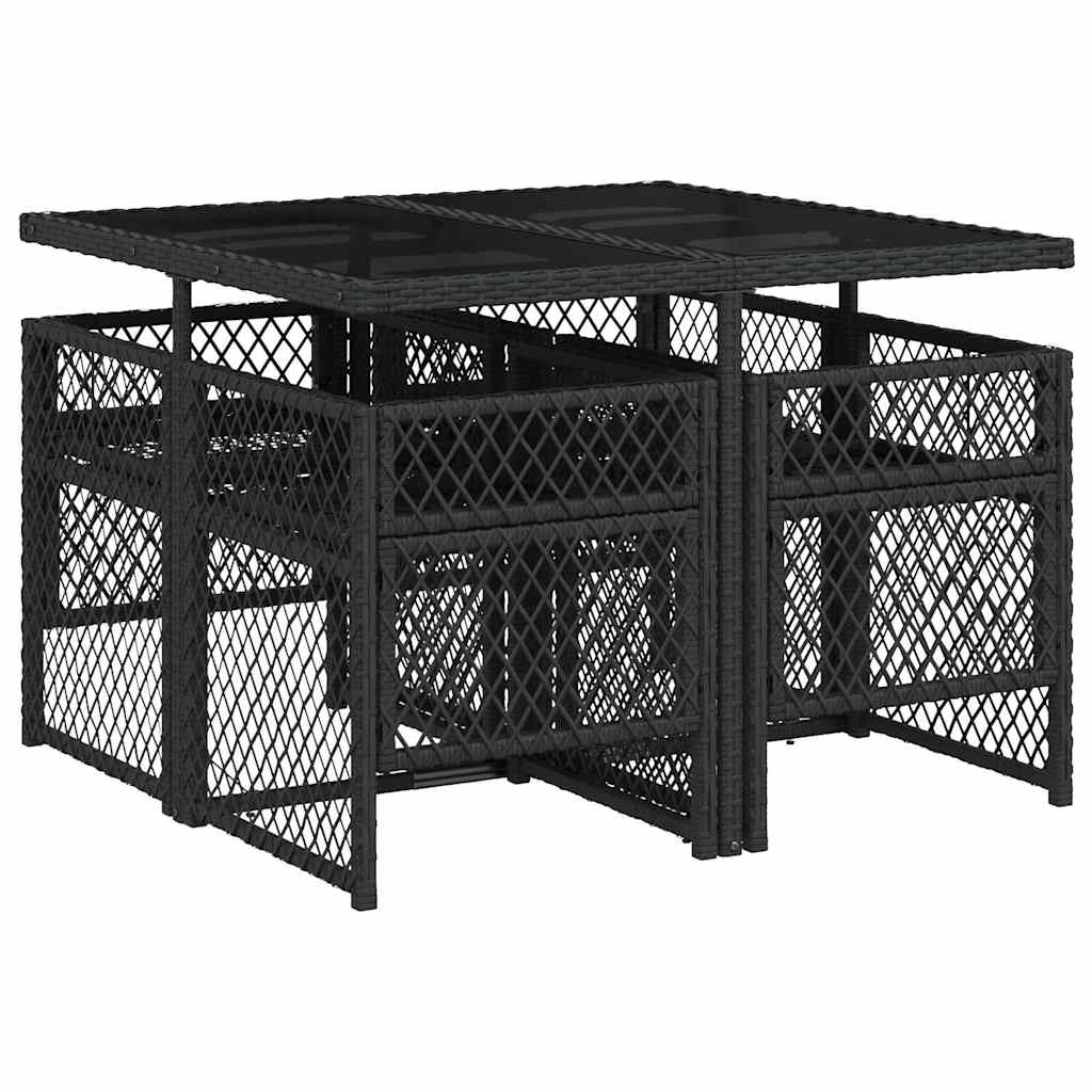 vidaXL 5-delige Tuinset met kussens poly rattan zwart