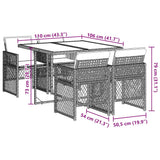 vidaXL 5-delige Tuinset met kussens poly rattan zwart