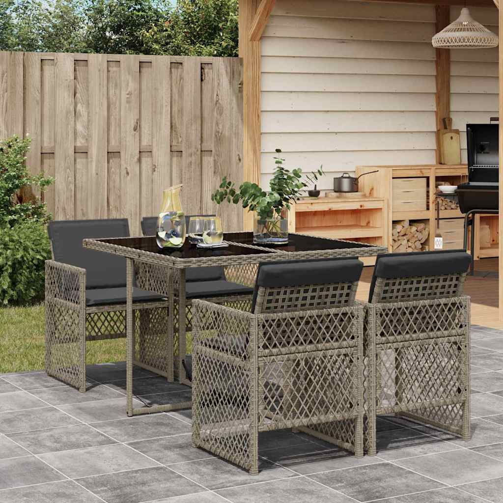 vidaXL 5-delige Tuinset met kussens poly rattan zwart