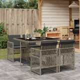 vidaXL 5-delige Tuinset met kussens poly rattan zwart