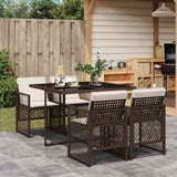 vidaXL 5-delige Tuinset met kussens poly rattan zwart