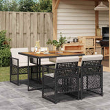vidaXL 5-delige Tuinset met kussens poly rattan zwart
