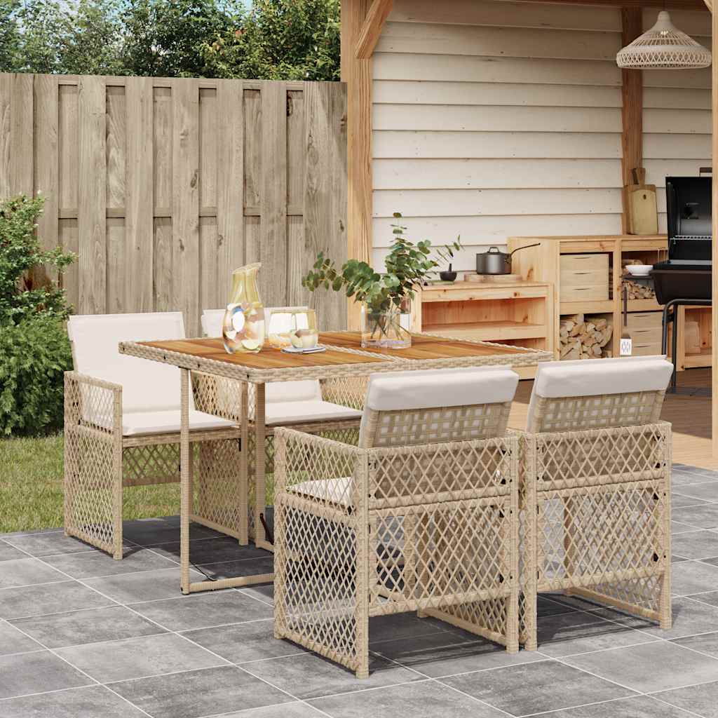 vidaXL 5-delige Tuinset met kussens poly rattan zwart