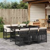 vidaXL 5-delige Tuinset met kussens poly rattan zwart