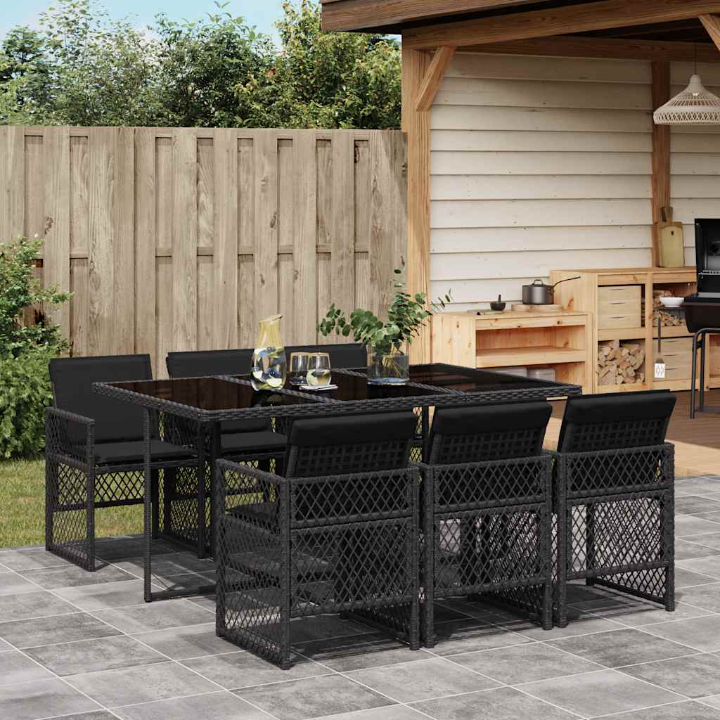 vidaXL 5-delige Tuinset met kussens poly rattan zwart