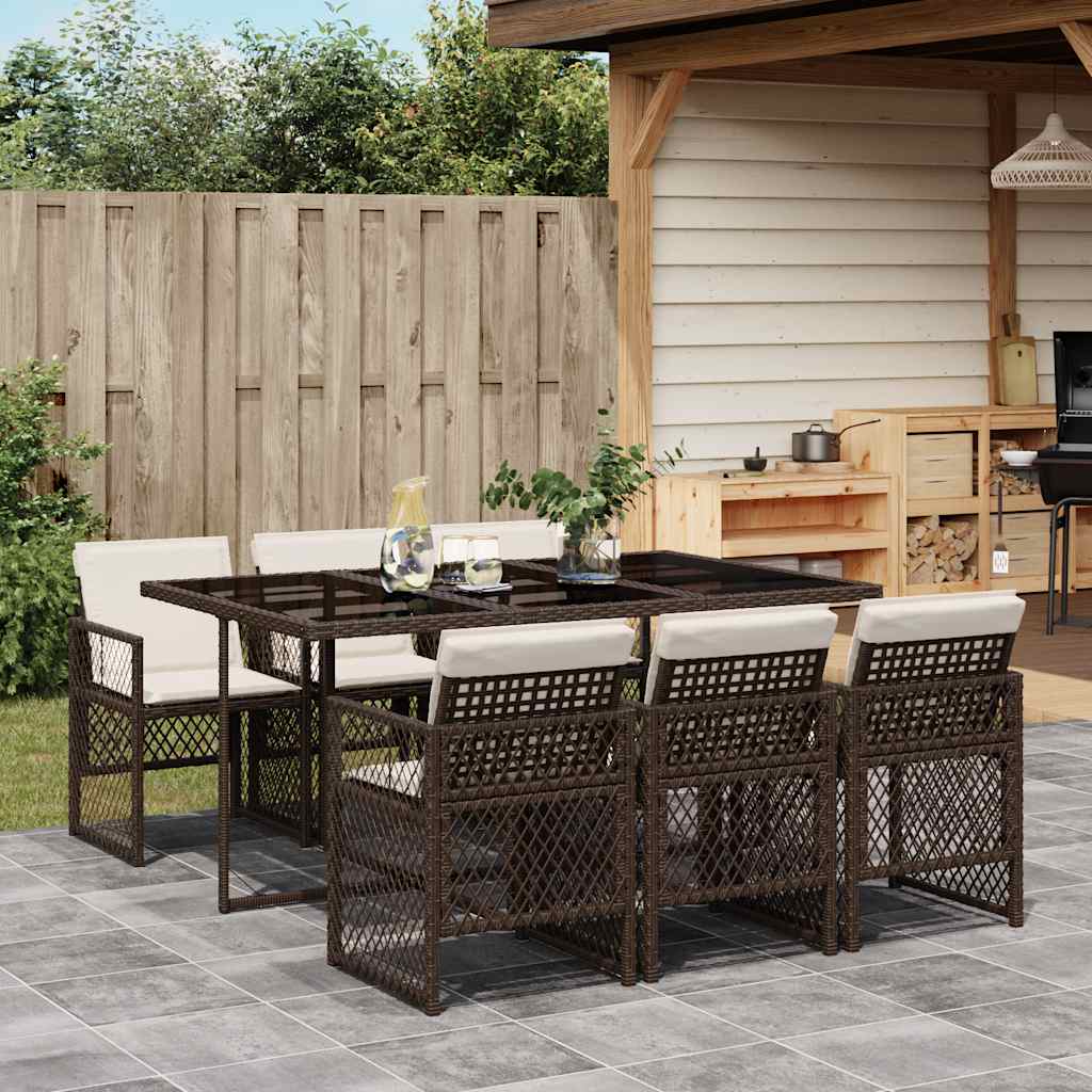 vidaXL 5-delige Tuinset met kussens poly rattan zwart