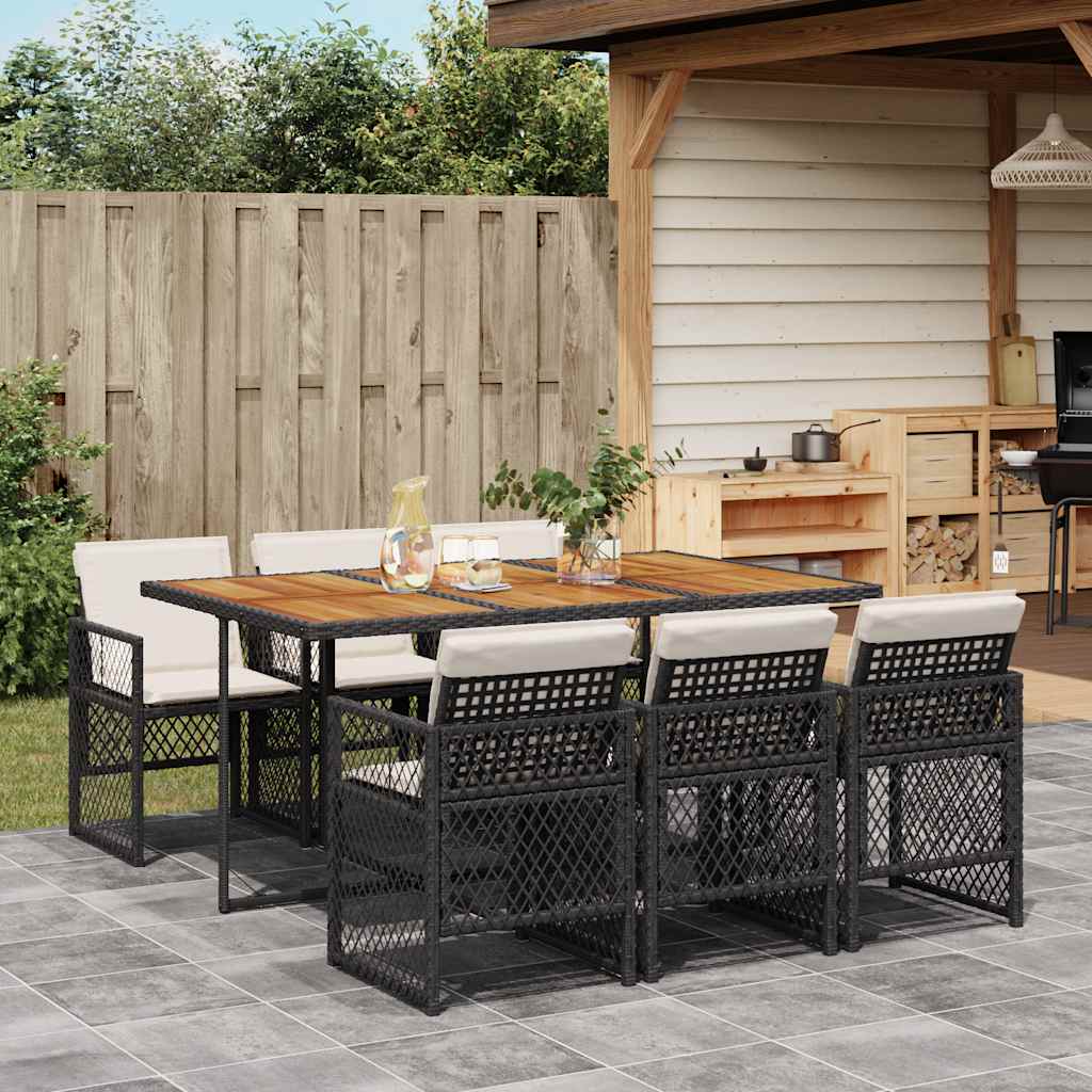 vidaXL 5-delige Tuinset met kussens poly rattan zwart