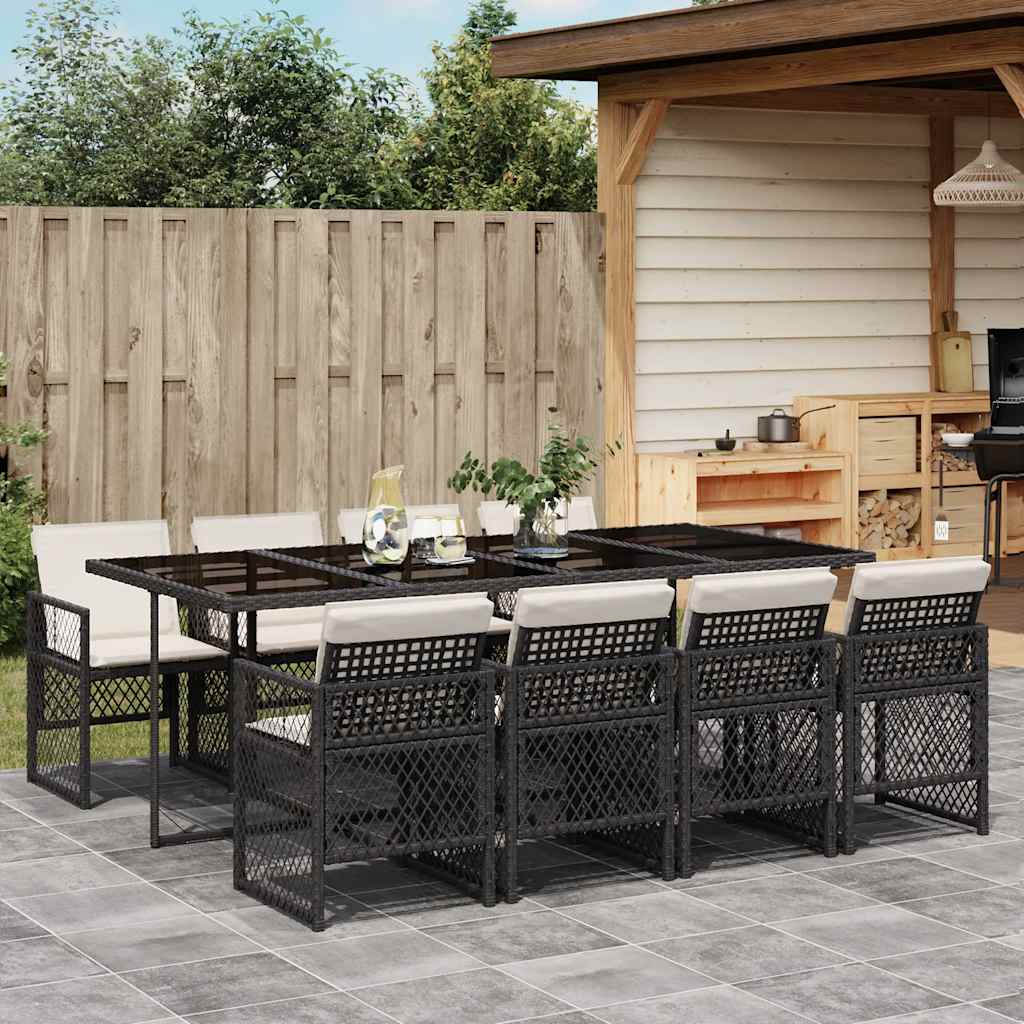 vidaXL 5-delige Tuinset met kussens poly rattan zwart
