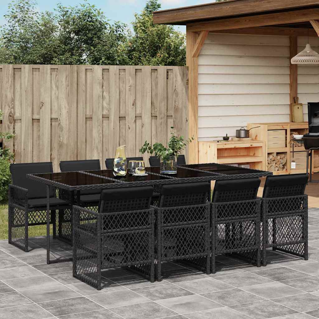 vidaXL 5-delige Tuinset met kussens poly rattan zwart