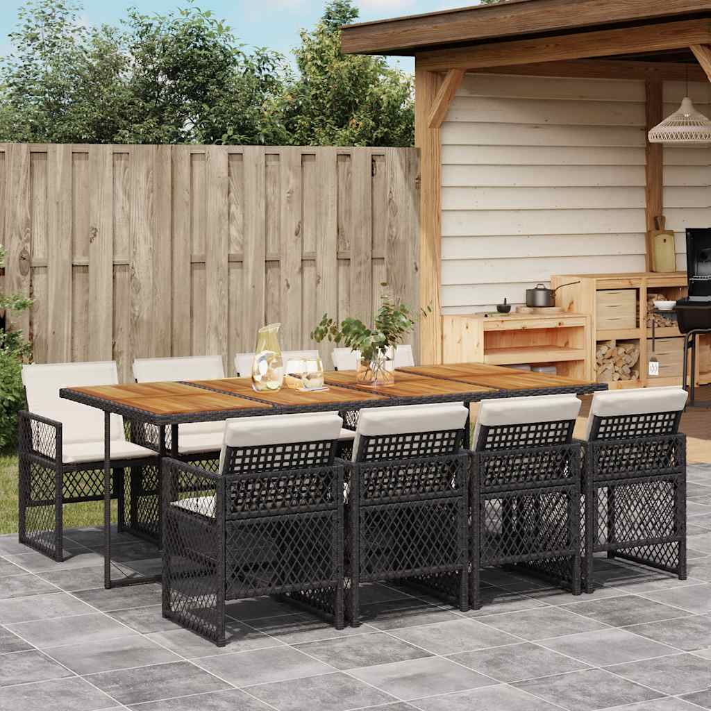 vidaXL 5-delige Tuinset met kussens poly rattan zwart