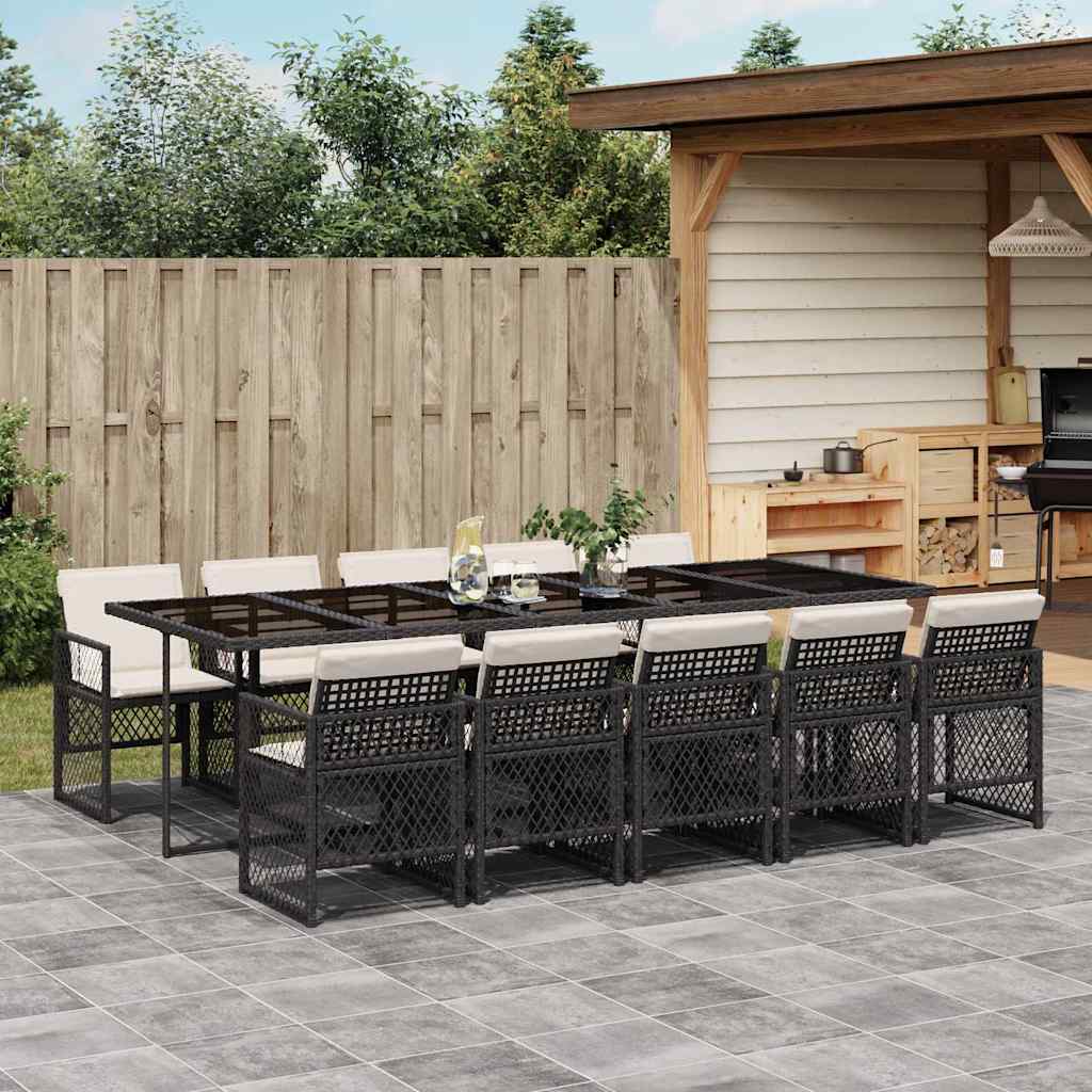 vidaXL 5-delige Tuinset met kussens poly rattan zwart