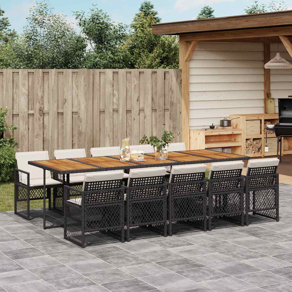 vidaXL 5-delige Tuinset met kussens poly rattan zwart