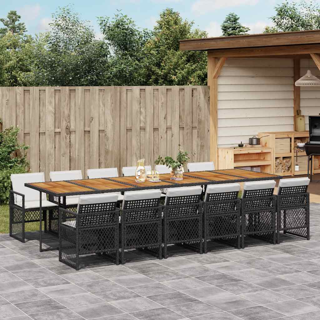 vidaXL 5-delige Tuinset met kussens poly rattan zwart