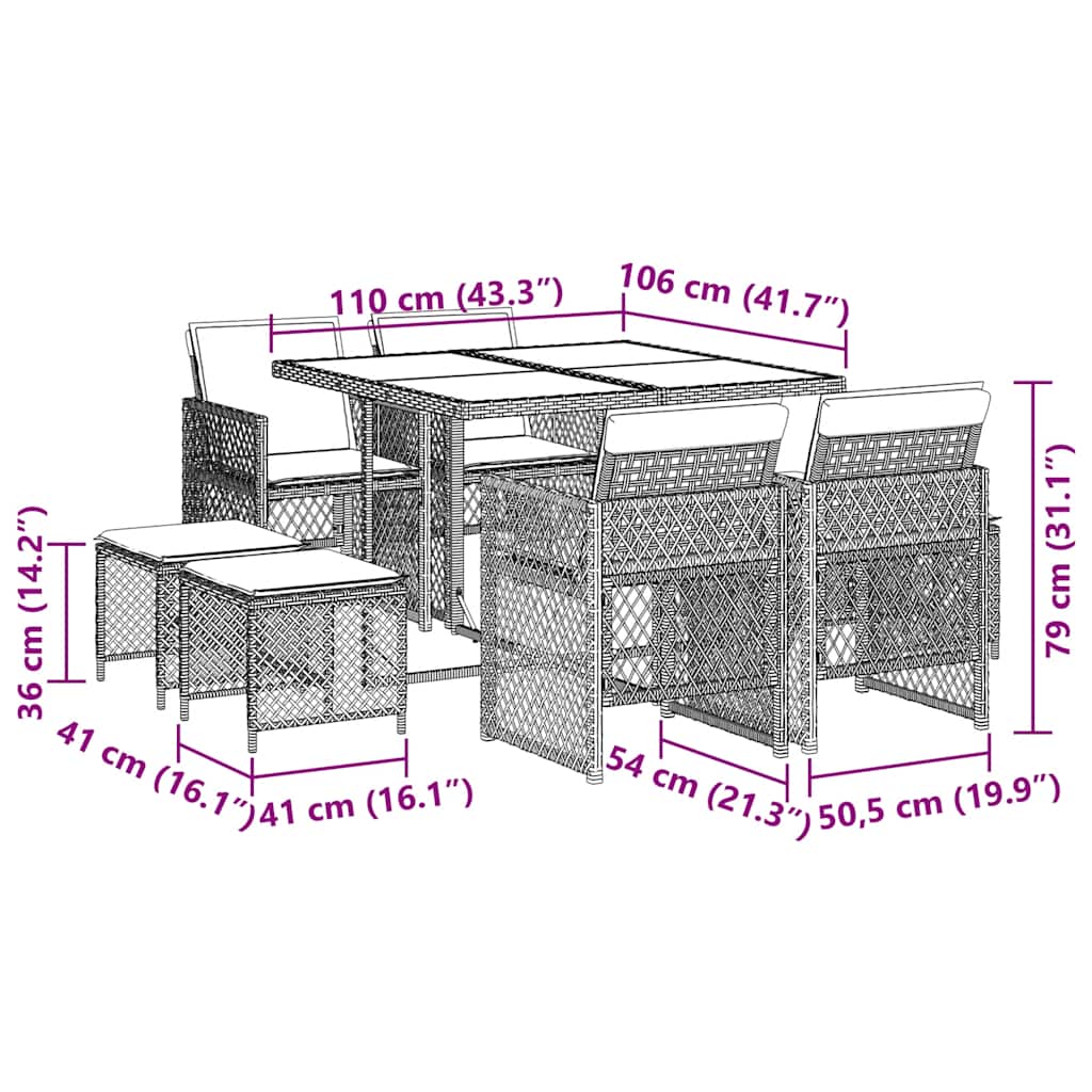 vidaXL 9-piece Garden Dining Set poly rattan black
