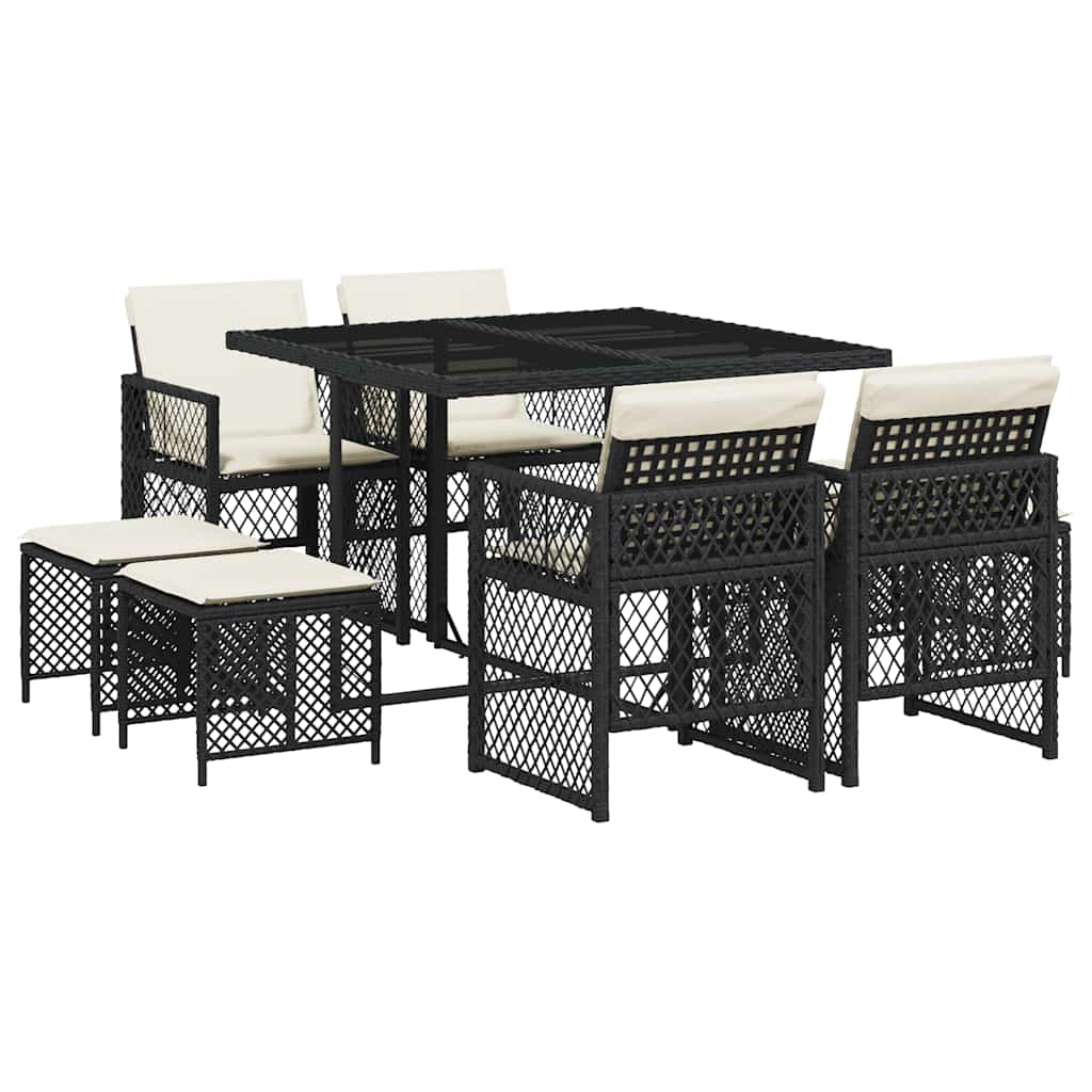 vidaXL 9-piece Garden Dining Set poly rattan black