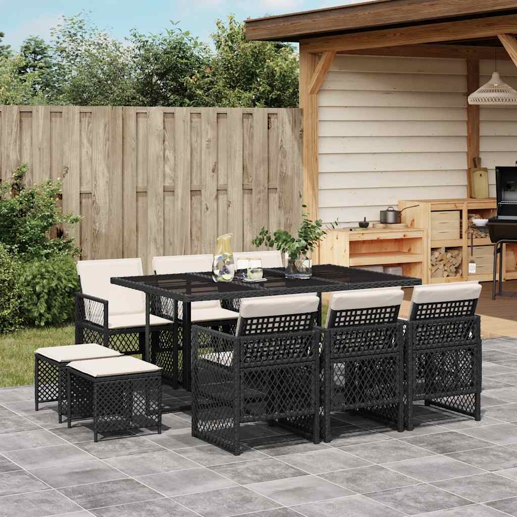 vidaXL 9-piece Garden Dining Set poly rattan black