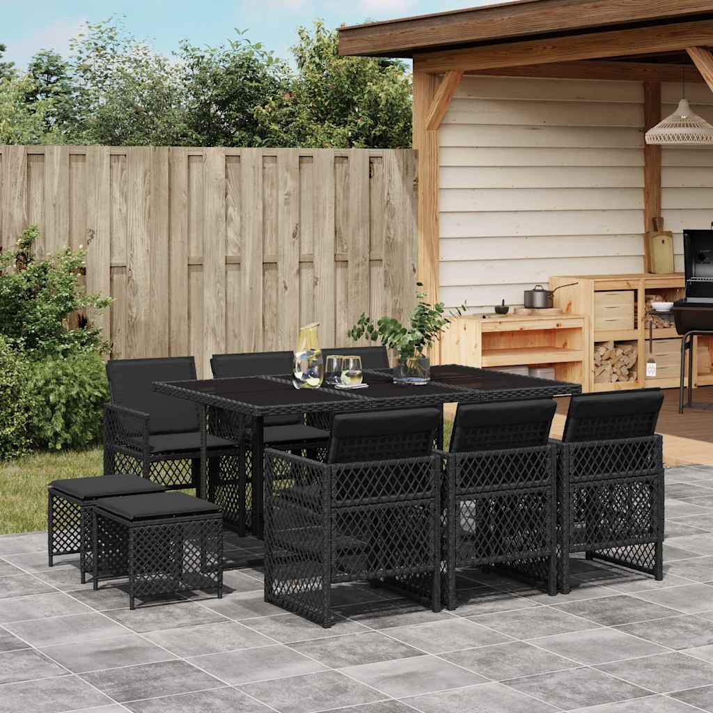 vidaXL 9-piece Garden Dining Set poly rattan black