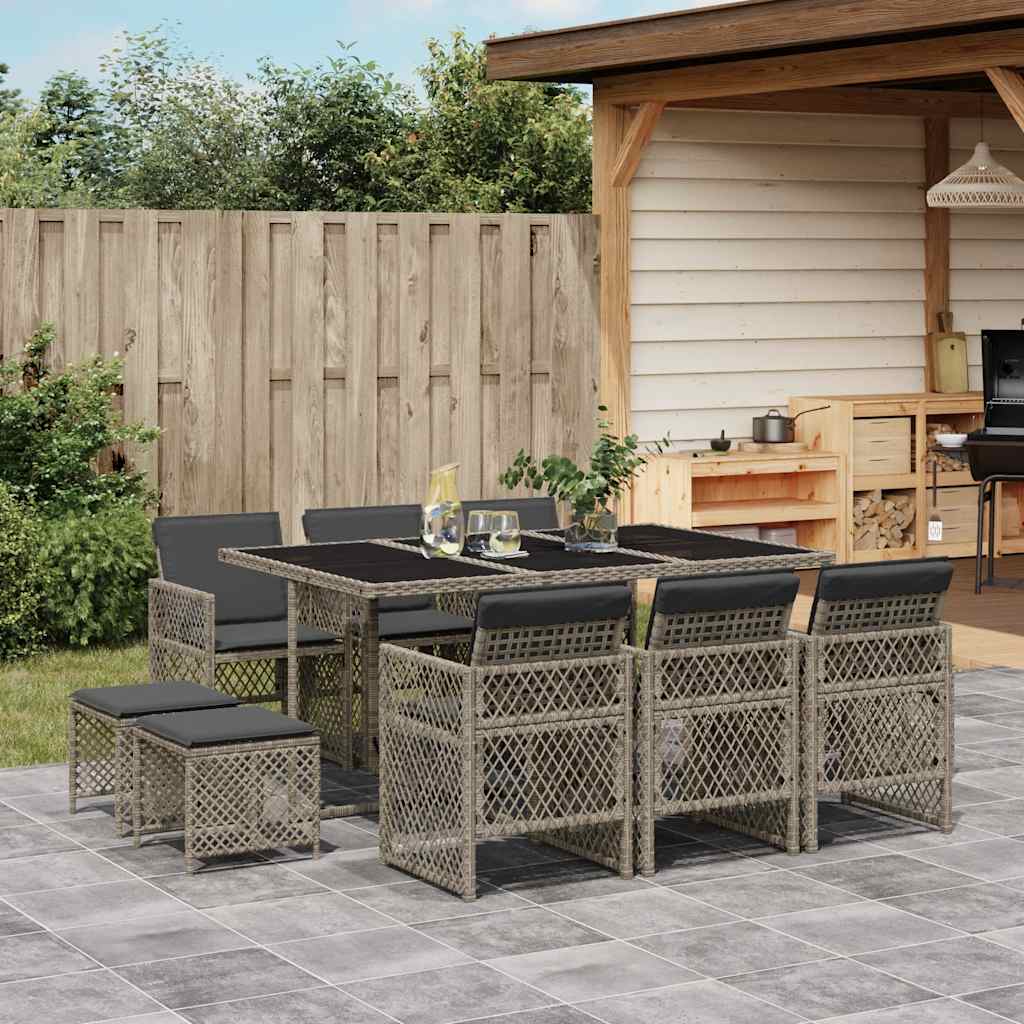 vidaXL 9-piece Garden Dining Set poly rattan black