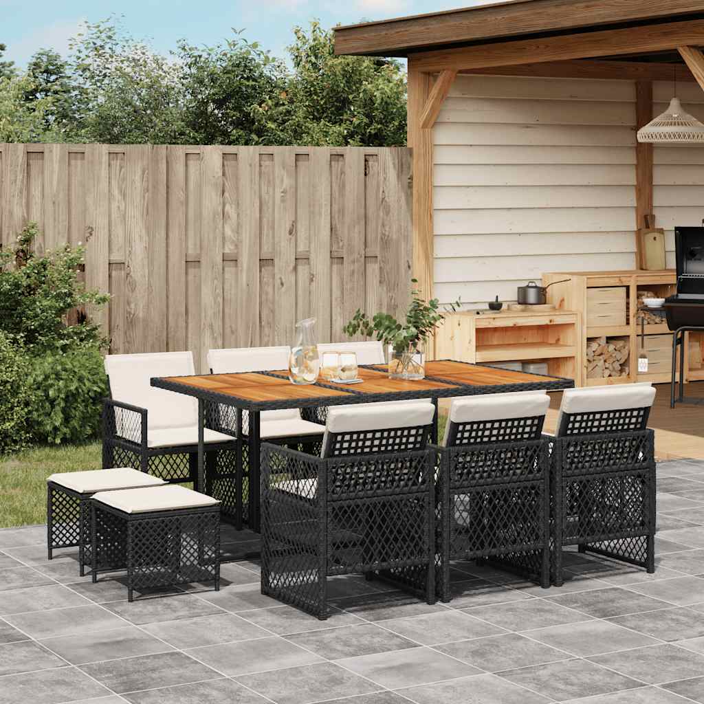 vidaXL 9-piece Garden Dining Set poly rattan black