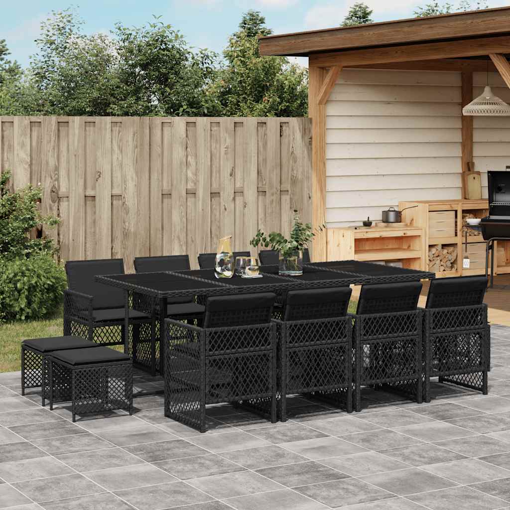 vidaXL 9-piece Garden Dining Set poly rattan black