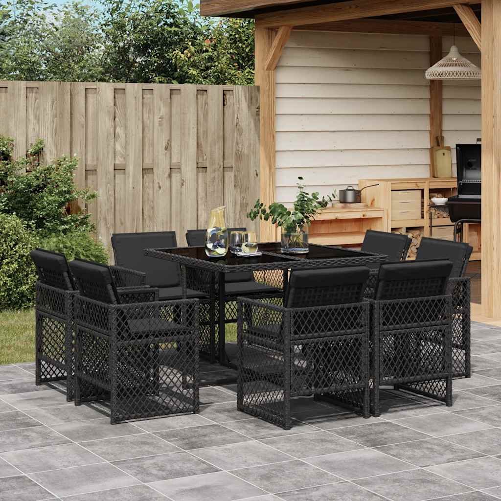 vidaXL 9-delige Tuinset poly rattan zwart
