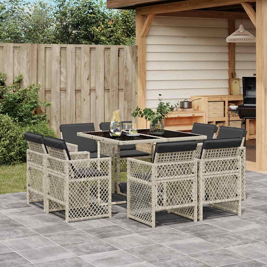 vidaXL 9-delige Tuinset poly rattan zwart