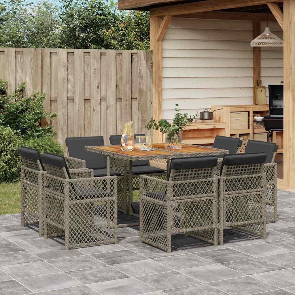 vidaXL 9-delige Tuinset poly rattan zwart