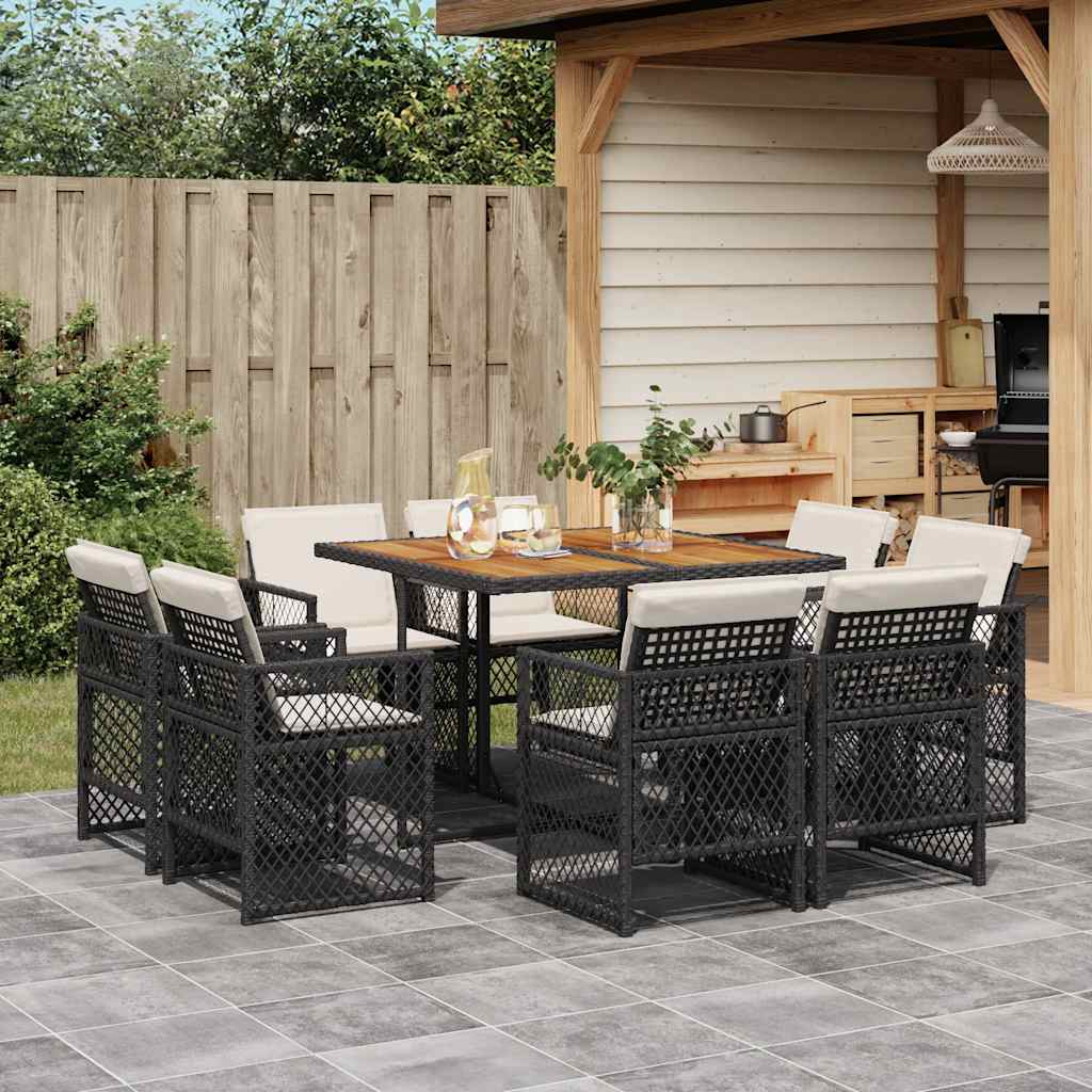 vidaXL 9-delige Tuinset poly rattan zwart
