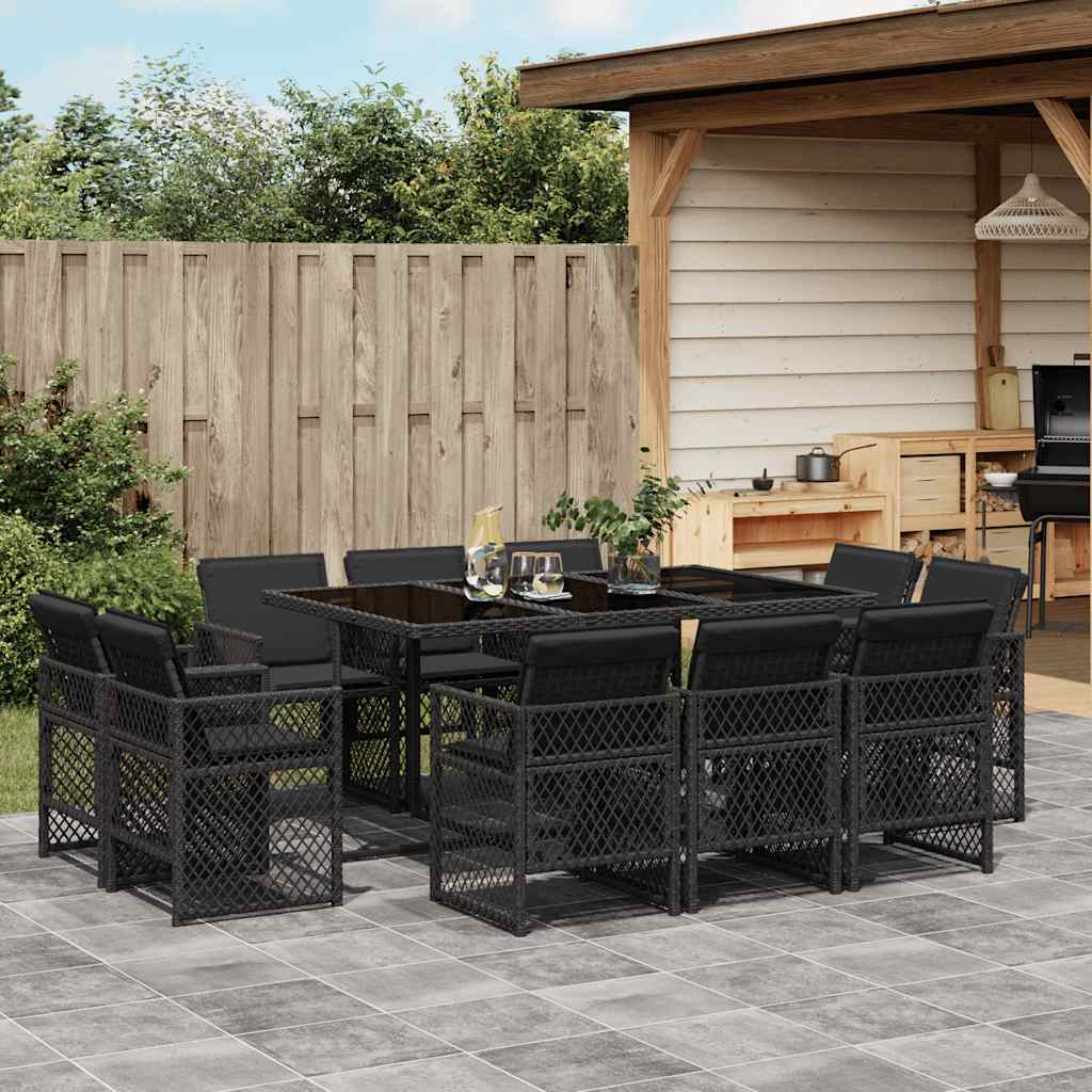 vidaXL 9-delige Tuinset poly rattan zwart