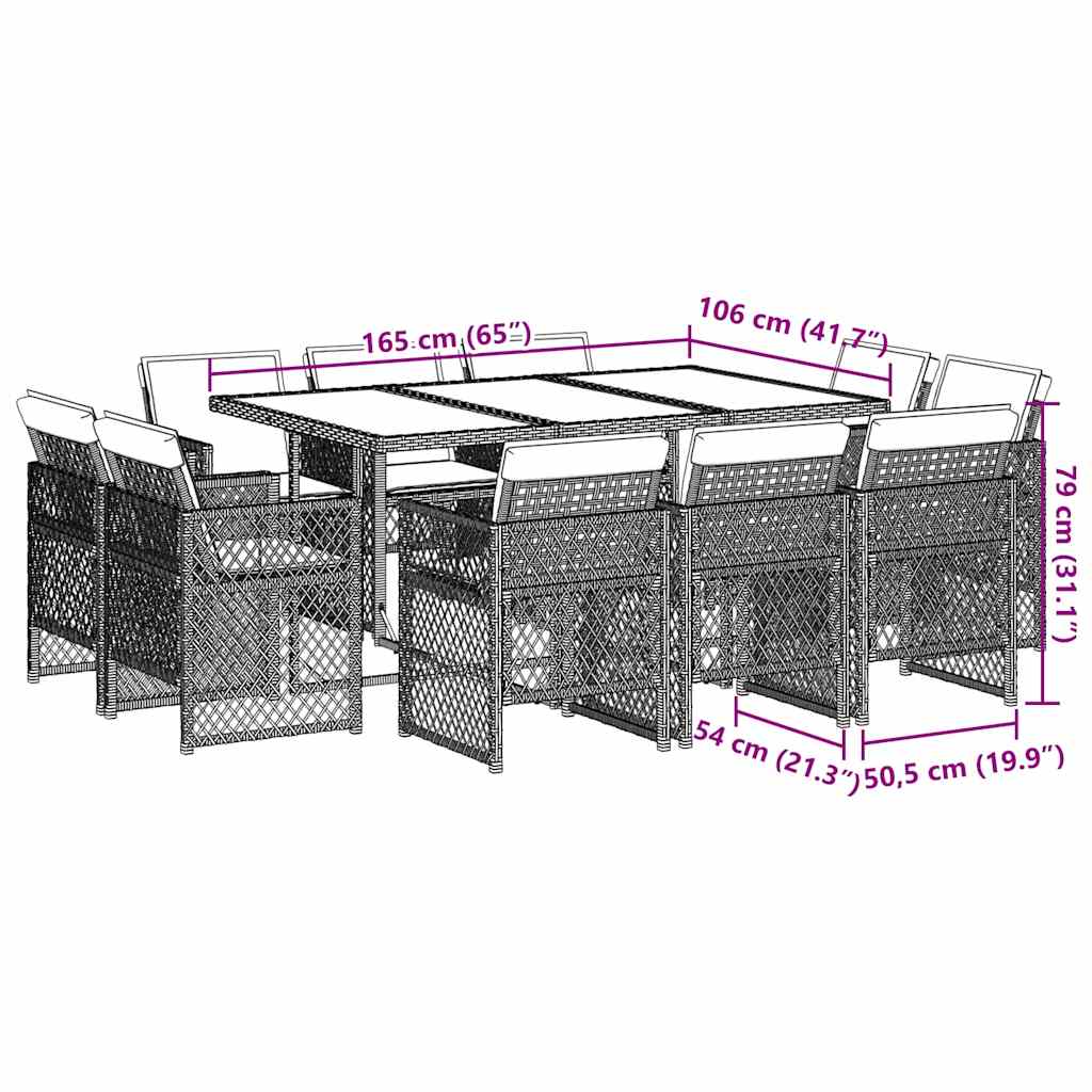vidaXL 9-delige Tuinset poly rattan zwart