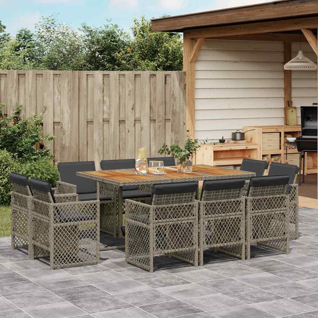 vidaXL 9-delige Tuinset poly rattan zwart