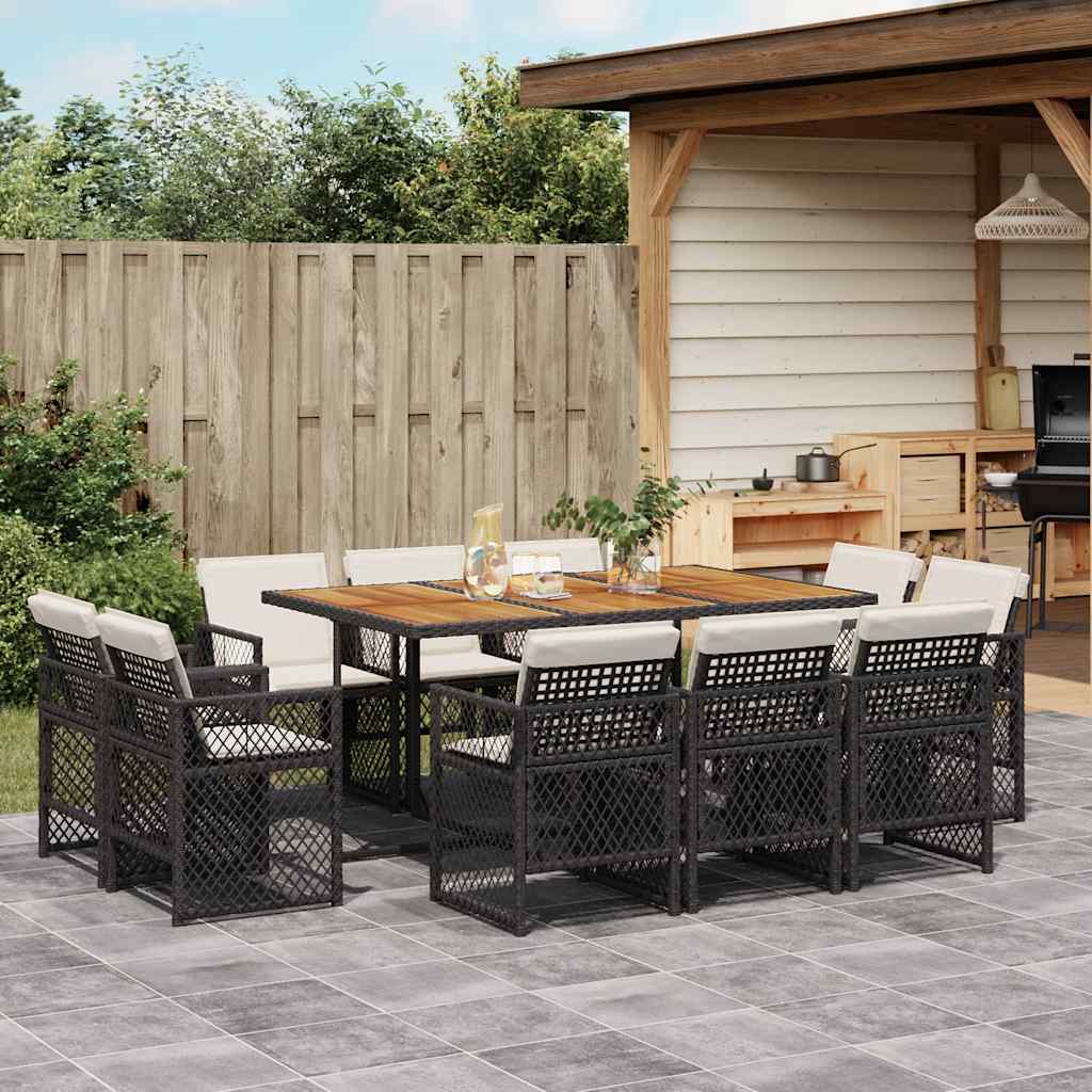 vidaXL 9-delige Tuinset poly rattan zwart