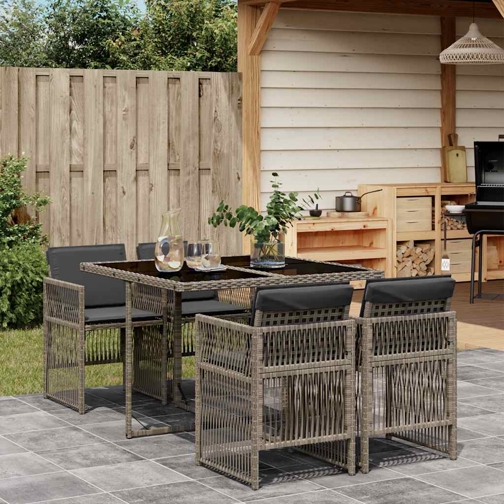 vidaXL 5-delige Tuinset met kussens poly rattan zwart