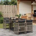 vidaXL 5-delige Tuinset met kussens poly rattan zwart