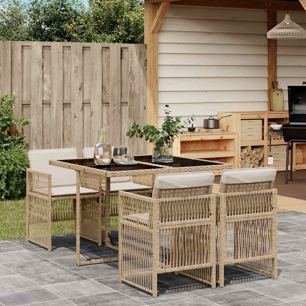 vidaXL 5-delige Tuinset met kussens poly rattan zwart