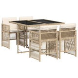 vidaXL 5-delige Tuinset met kussens poly rattan zwart