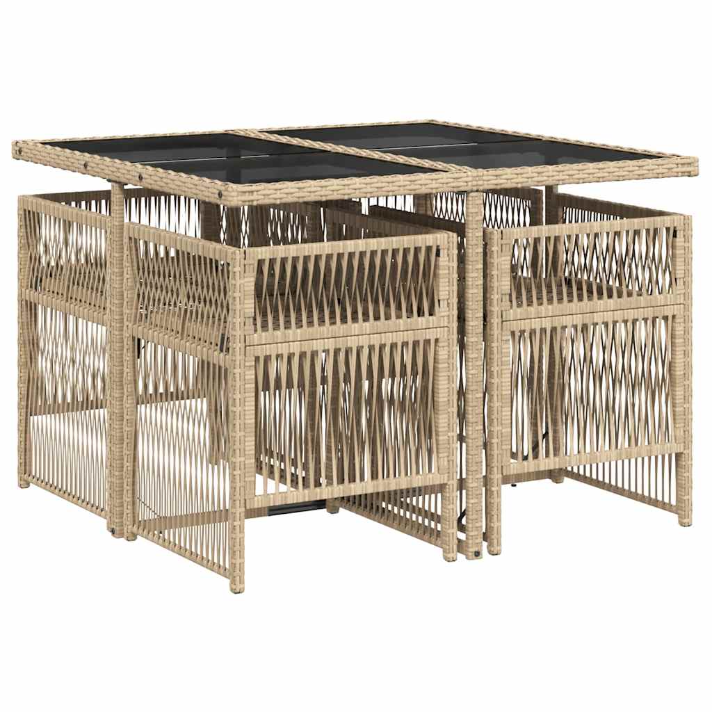 vidaXL 5-delige Tuinset met kussens poly rattan zwart