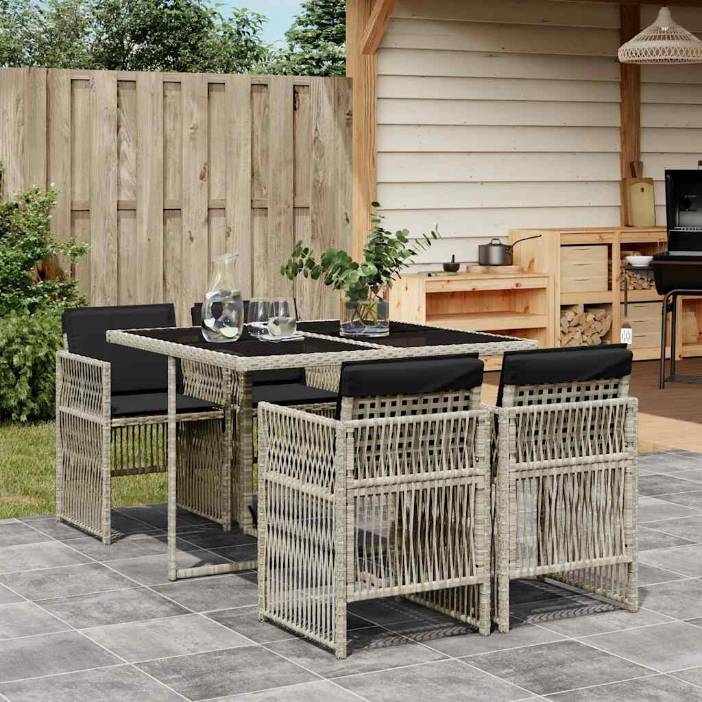 vidaXL 5-delige Tuinset met kussens poly rattan zwart