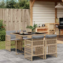 vidaXL 5-delige Tuinset met kussens poly rattan zwart