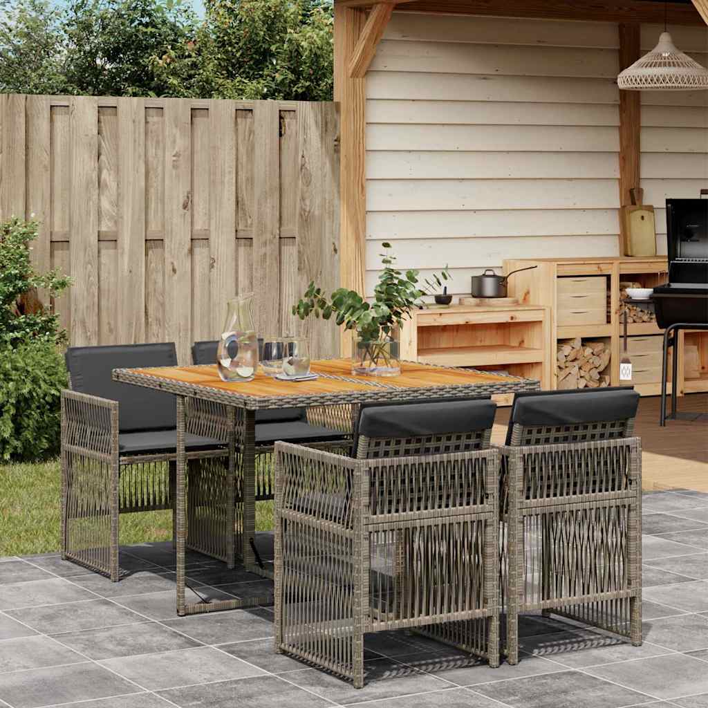 vidaXL 5-delige Tuinset met kussens poly rattan zwart