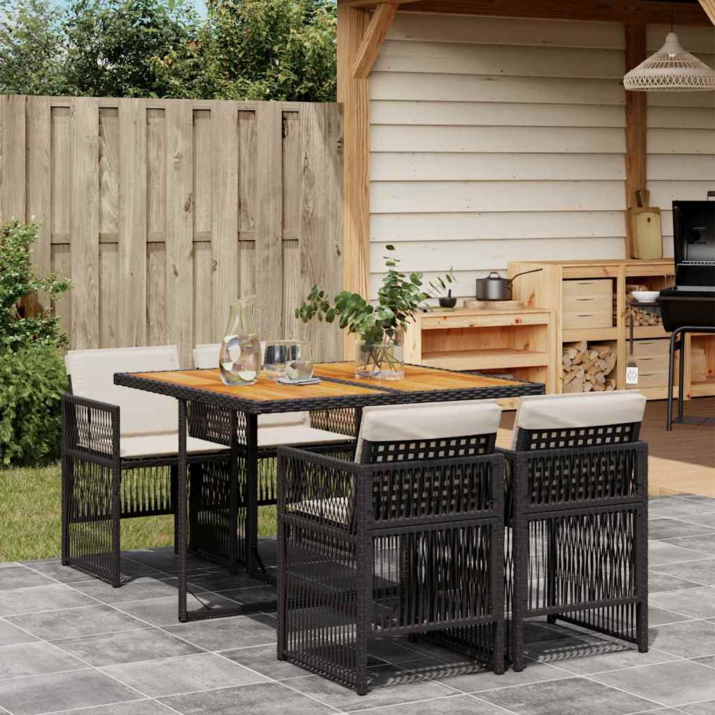 vidaXL 5-delige Tuinset met kussens poly rattan zwart