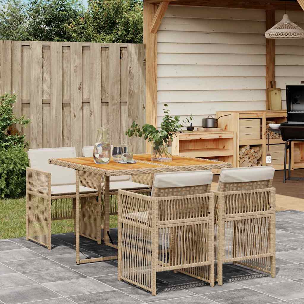 vidaXL 5-delige Tuinset met kussens poly rattan zwart