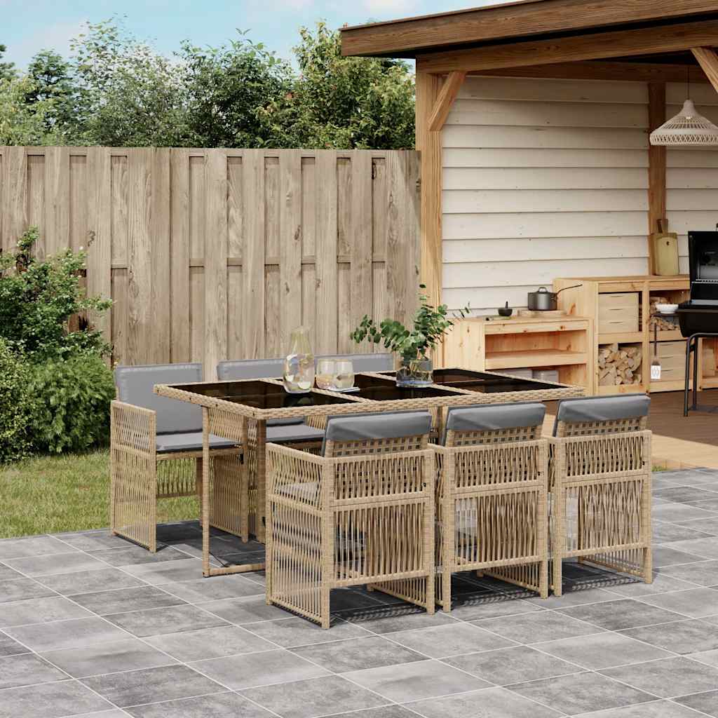 vidaXL 5-delige Tuinset met kussens poly rattan zwart