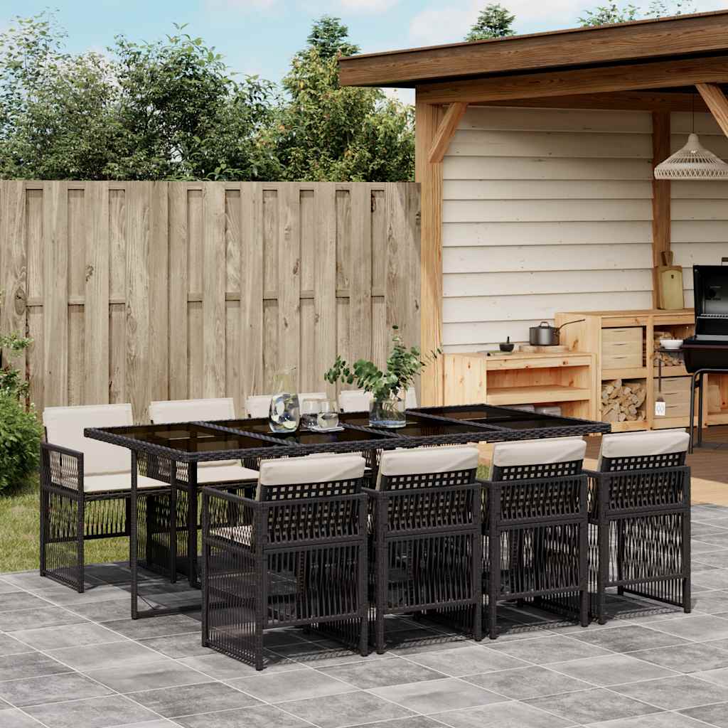 vidaXL 5-delige Tuinset met kussens poly rattan zwart