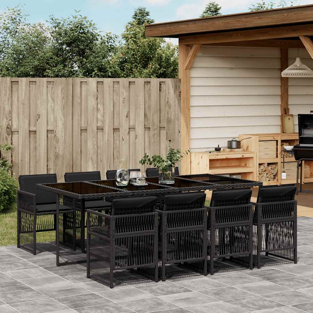 vidaXL 5-delige Tuinset met kussens poly rattan zwart