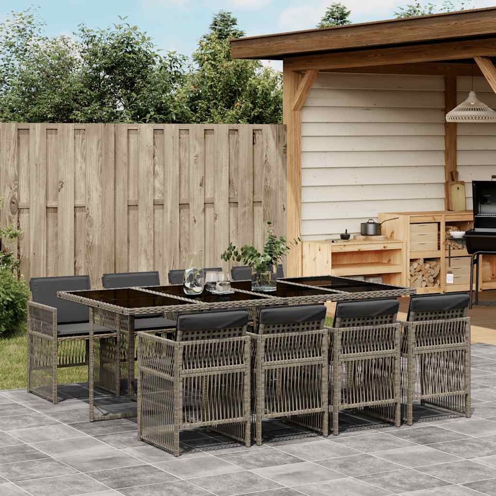 vidaXL 5-delige Tuinset met kussens poly rattan zwart