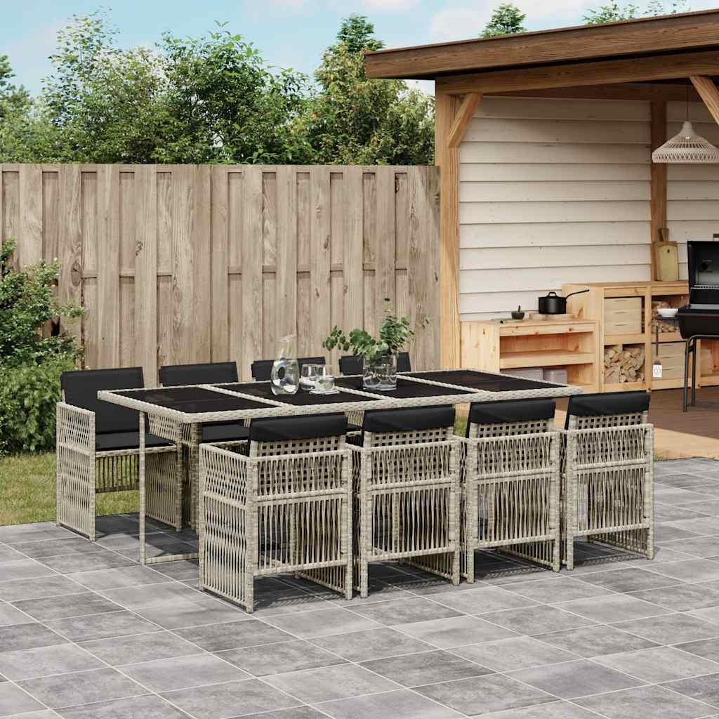 vidaXL 5-delige Tuinset met kussens poly rattan zwart