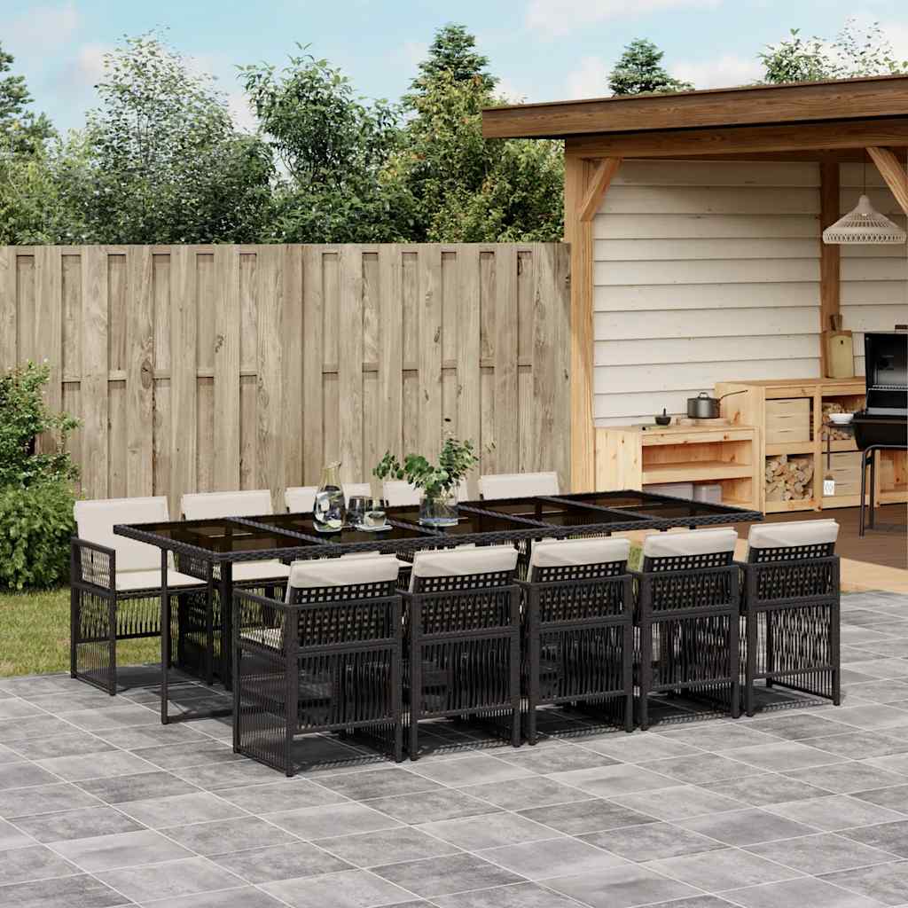 vidaXL 5-delige Tuinset met kussens poly rattan zwart